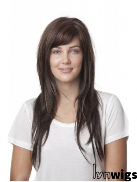 Ideal Brown Straight With Bangs Monofilament Long Wigs