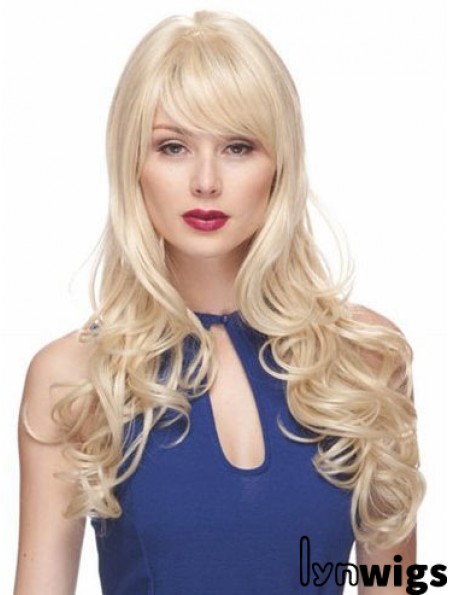 Blonde Wigs With Bangs Synthetic Capless Wavy Style Long Length