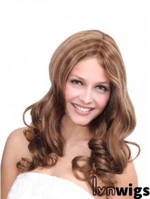 No-Fuss Brown Wavy Without Bangs 100% Hand-tied Long Wigs