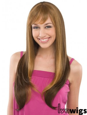 Fashionable Brown Straight With Bangs Capless Long Wigs