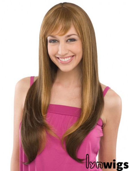 Fashionable Brown Straight With Bangs Capless Long Wigs