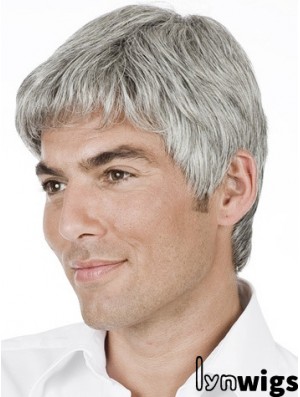 Grey Straight Short Remy Human 100% Hand Tied Mens Wig Shop 