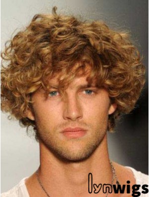 Comfortable Blonde 8inch Curly Layered Capless Mens Wigs