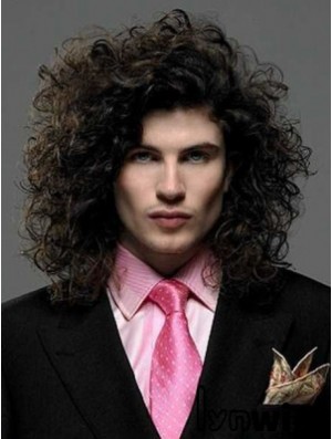 Black Synthetic Lace Front 14 inch Curly Long Hair Wigs For Men