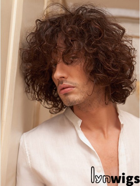 10 inch Remy Human Short Auburn Curly Capless Men Wigs