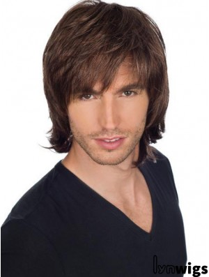 Brown 8 inch Full Lace Short Straight With Bangs Mens Wigs With Bangs