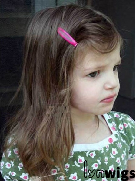 Straight Shoulder Length Brown Remy Human Hair Lace Front Kids Wigs