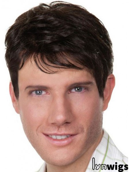 Remy Human Hair Wigs For Men Black Short Straight Style With Capless