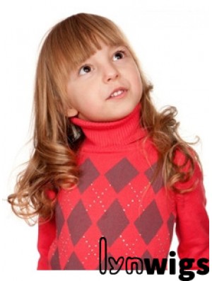 Wavy Long Auburn Remy Human Hair 100% Hand-tied Kids Wigs