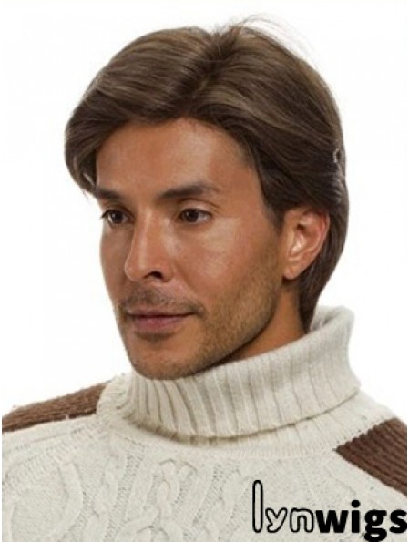 Monofilam Remy Human Short Brown Straight Man For Wig