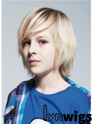 Straight Chin Length Blonde Remy Human Hair Capless Kids Wigs