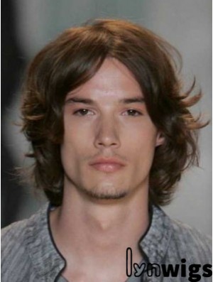 Auburn Lace Front Straight Chin Length Human Hair Men's Wigs