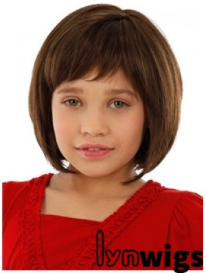 Straight Chin Length Auburn Remy Human Hair 100% Hand-tied Kids Wigs