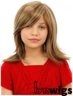 Childrens Wigs Blonde Color Shoulder Length Straight Style With Capless