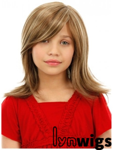 Childrens Wigs Blonde Color Shoulder Length Straight Style With Capless