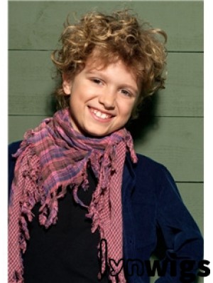 Curly Short Blonde Synthetic Capless Kids Wigs