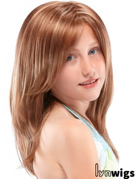 Kids Wigs 100% Hand Tied Straight Style Auburn Color Long Length