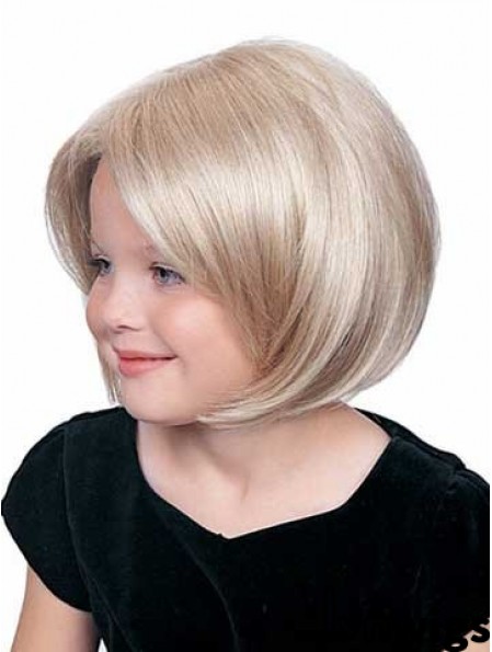 Straight Chin Length Blonde Synthetic Lace Front Kids Wigs