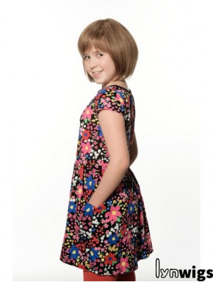 Straight Chin Length Brown Remy Human Hair 100% Hand-tied Kids Wigs