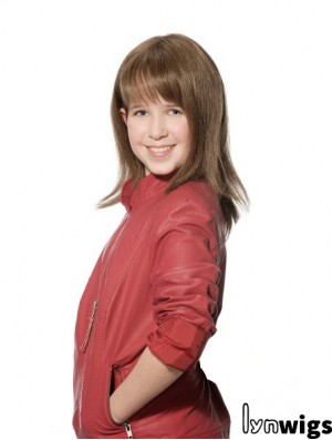 Straight Long Brown Synthetic 100% Hand-tied Kids Wigs