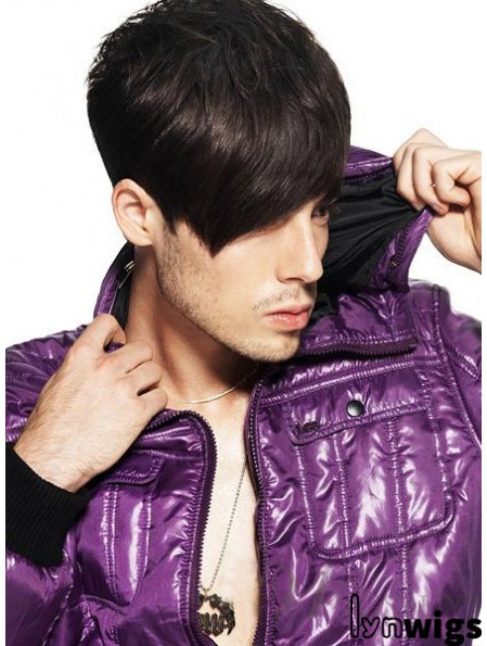 Remy Human Capless Short Straight Mens Hair Wigs