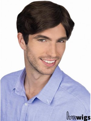 Brown Straight Remy Human 100% Hand Tied Professional Wig For Men