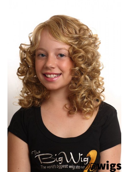 Curly Shoulder Length Blonde Synthetic Capless Kids Wigs