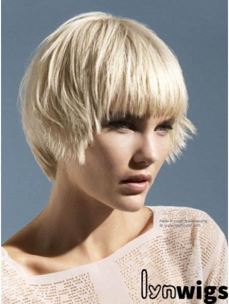 Monofilament Boycuts Short Straight 10 inch Platinum Blonde Convenient Fashion Wigs