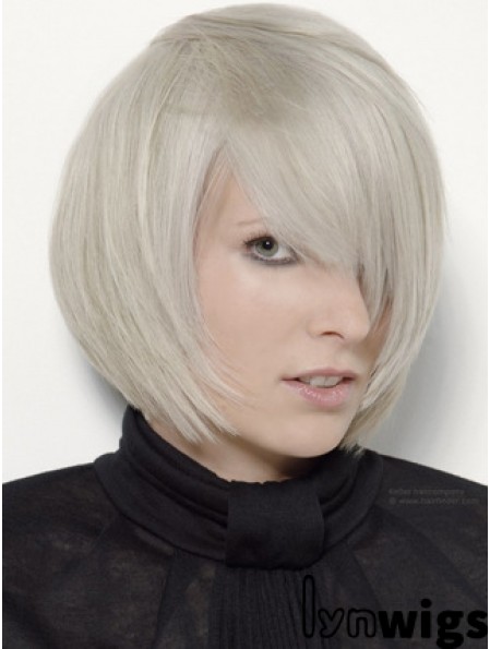 Capless Grey Chin Length Straight 12 inch Platinum Blonde Stylish Fashion Wigs