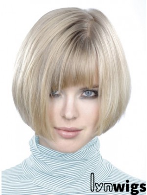 Monofilament Bobs Short Straight 10 inch Platinum Blonde Style Fashion Wigs