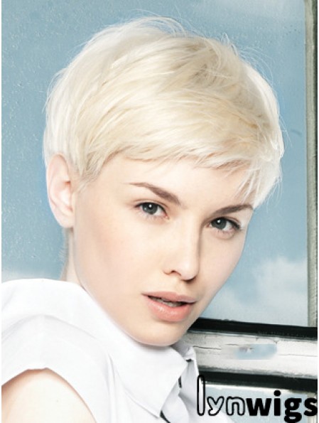 Lace Front Wig Platinum Color Short Length Straight Style Boycuts