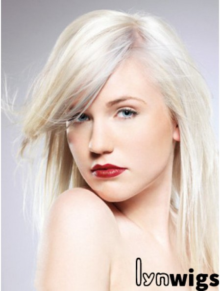 Capless With Bangs Long Straight 16 inch Platinum Blonde Convenient Fashion Wigs