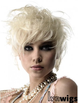 Lace Front Boycuts Short Wavy 8 inch Platinum Blonde Durable Fashion Wigs