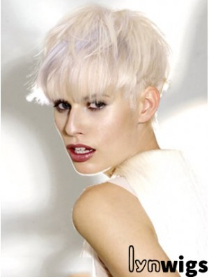 Monofilament Boycuts Short Straight 8 inch Platinum Blonde Ideal Fashion Wigs