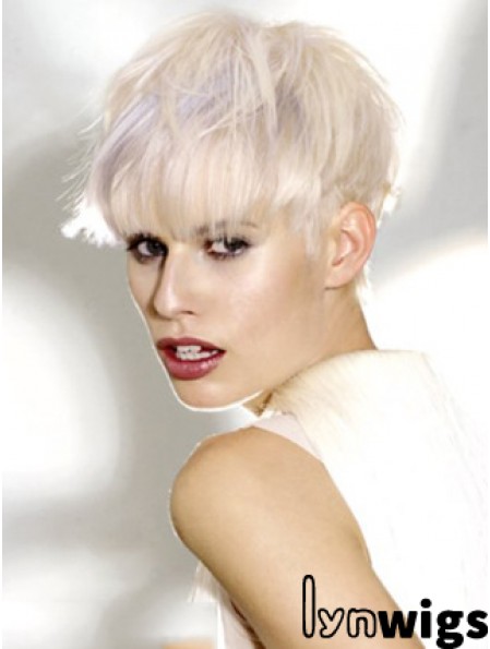 Monofilament Boycuts Short Straight 8 inch Platinum Blonde Ideal Fashion Wigs