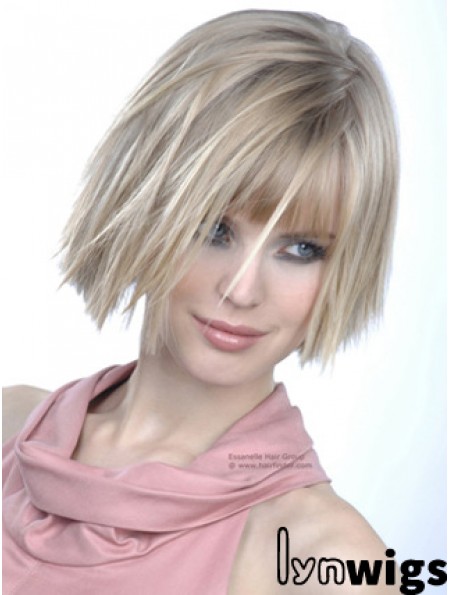 Monofilament Bobs Chin Length Straight 10 inch Platinum Blonde Good Fashion Wigs