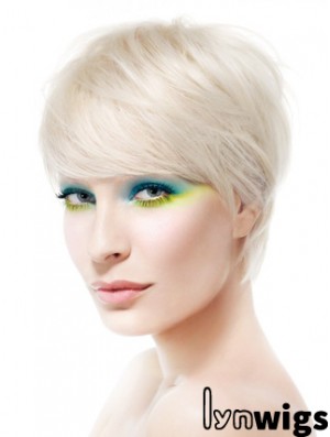 Lace Front Boycuts Short Straight 8 inch Platinum Blonde Soft Fashion Wigs