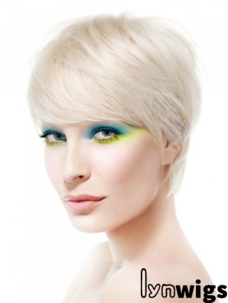 Lace Front Boycuts Short Straight 8 inch Platinum Blonde Soft Fashion Wigs