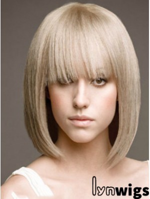 Full Lace Bobs Chin Length Straight 12 inch Platinum Blonde Beautiful Fashion Wigs