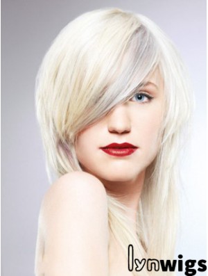 Lace Front With Bangs Long Straight 16 inch Platinum Blonde Fashionable Fashion Wigs