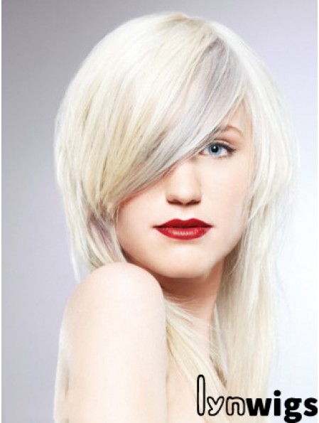 Lace Front With Bangs Long Straight 16 inch Platinum Blonde Fashionable Fashion Wigs