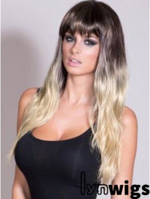 Flexibility Ombre/2 Tone Long Straight With Bangs 24 inch Human Lace Wigs