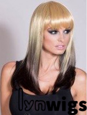 Affordable Ombre/2 Tone Long Straight With Bangs 20 inch Human Lace Wigs