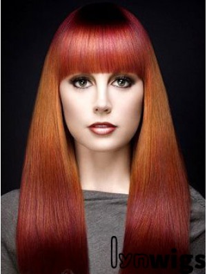 Popular Ombre/2 Tone Long Straight With Bangs 18 inch Human Lace Wigs