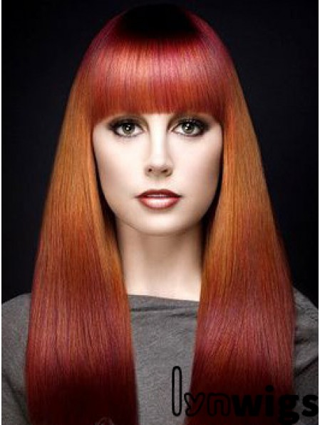 Popular Ombre/2 Tone Long Straight With Bangs 18 inch Human Lace Wigs