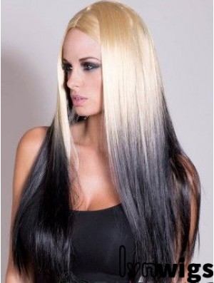 Suitable Ombre/2 Tone Long Straight Without Bangs 22 inch Human Lace Wigs