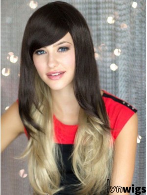 Good Ombre/2 Tone Long Wavy Without Bangs 22 inch Human Lace Wigs