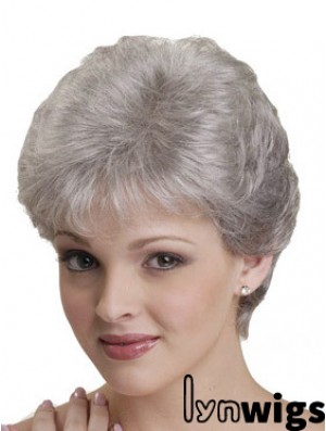 Short Grey Wigs With Synthetic Capless Straight Style