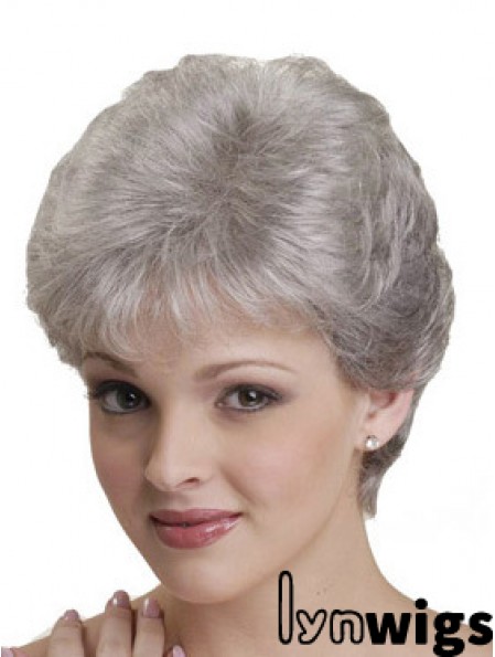 Short Grey Wigs With Synthetic Capless Straight Style