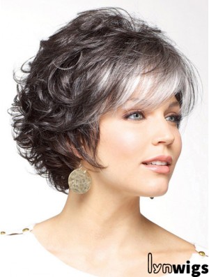 Classic Cut Wig Grey Cut Short Length Curly Style With Capless